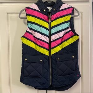 NWT Womens Navy Stripe Quilted Vest Puffer Pink Green Vest